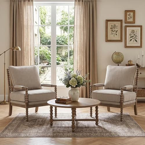 DUHOME Linen Fabric Spindle Accent Chairs Set of 2,Spool Chairs with High Resilience Spring Cushi... | Amazon (US)
