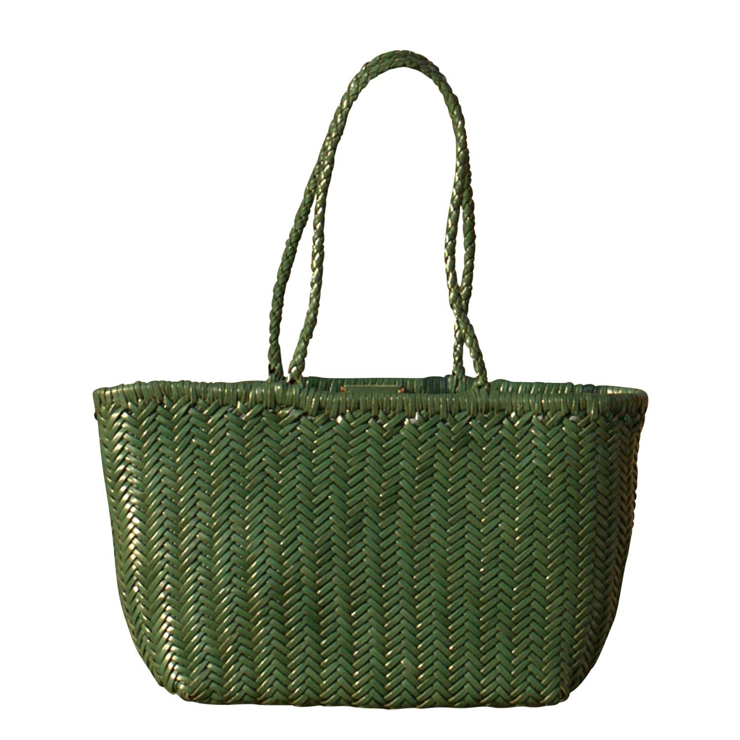 Zigzag Woven Leather Handbag 'Viviana' Large Size - Green | Wolf & Badger (US)