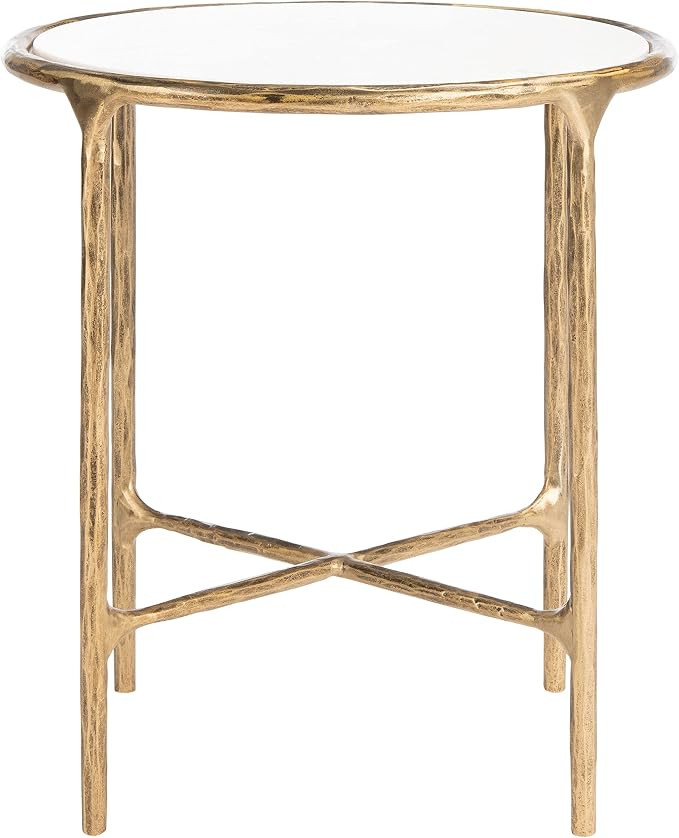 SAFAVIEH Couture Home Collection Jessa Brass Metal/White Marble Top Round End Table (Fully Assemb... | Amazon (US)