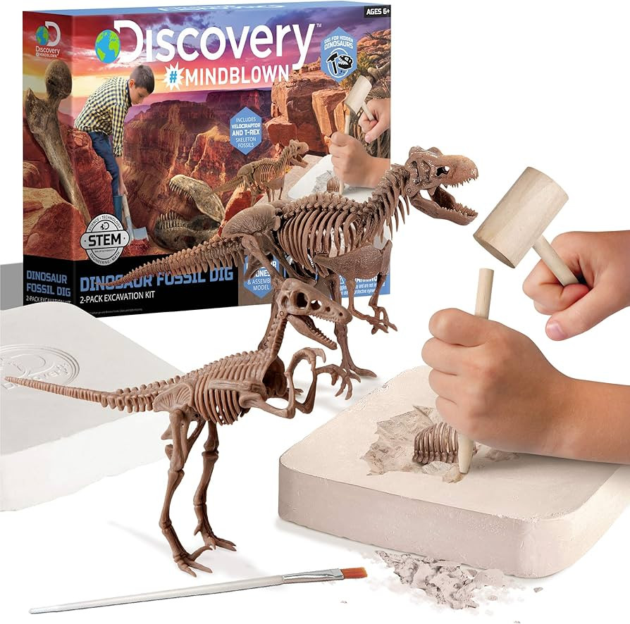 Discovery #MINDBLOWN Dinosaur Fossil Dig Excavation Kit, 15-Piece T-Rex & 10-Piece Velociraptor, ... | Amazon (US)