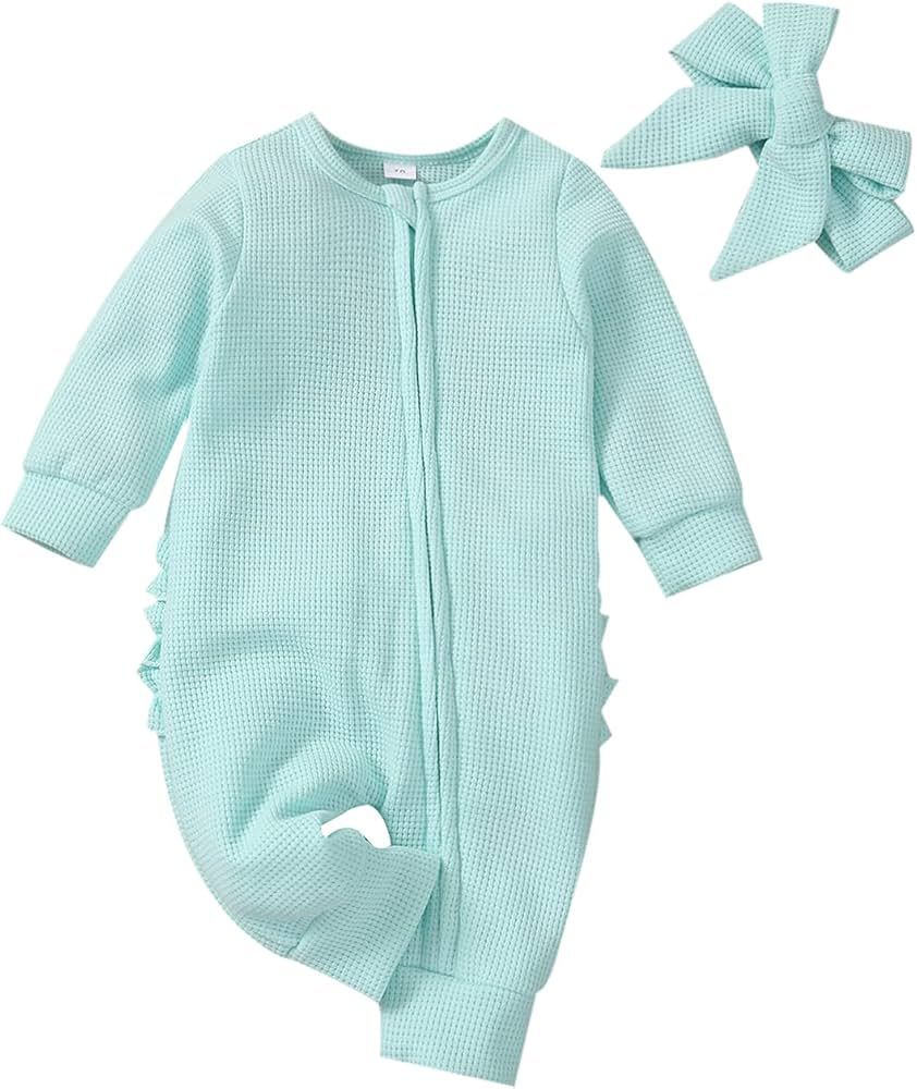 Newborn Baby Girl Boy Zipper Romper Long Sleeve Solid One Piece Romper Jumpsuit Fall Winter Outfi... | Amazon (US)