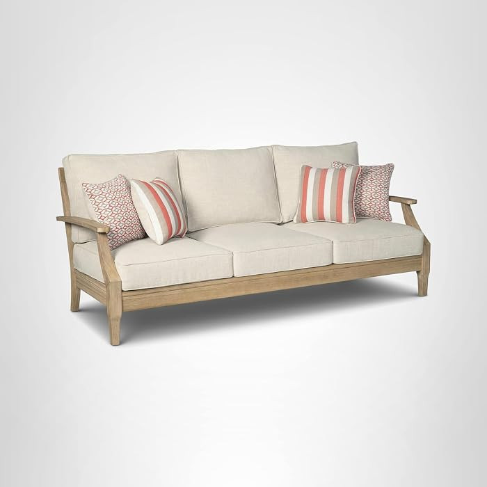 Signature Design by Ashley Outdoor Sofa, 3-Seater Wood Couch, Clare View Weather-Resistant Seatin... | Amazon (US)