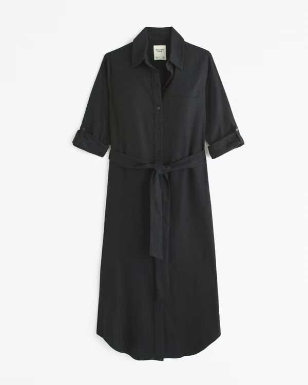 Women's Linen-Blend Midi Shirt Dress | Women's Clearance | Abercrombie.com | Abercrombie & Fitch (US)
