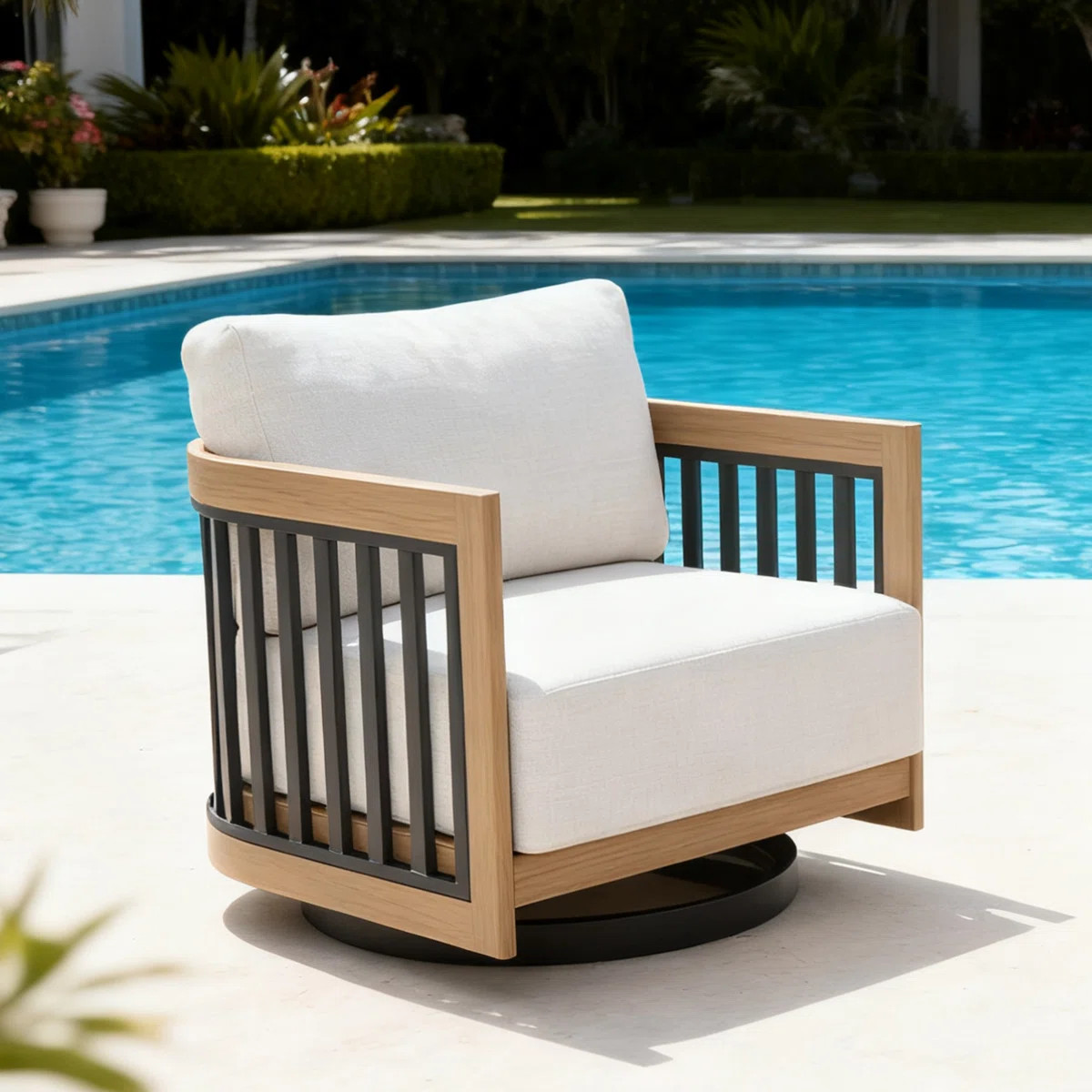 Sereno Patio Aluminum Swivel Club Chair Lounge Chair With Cushions | Wayfair North America
