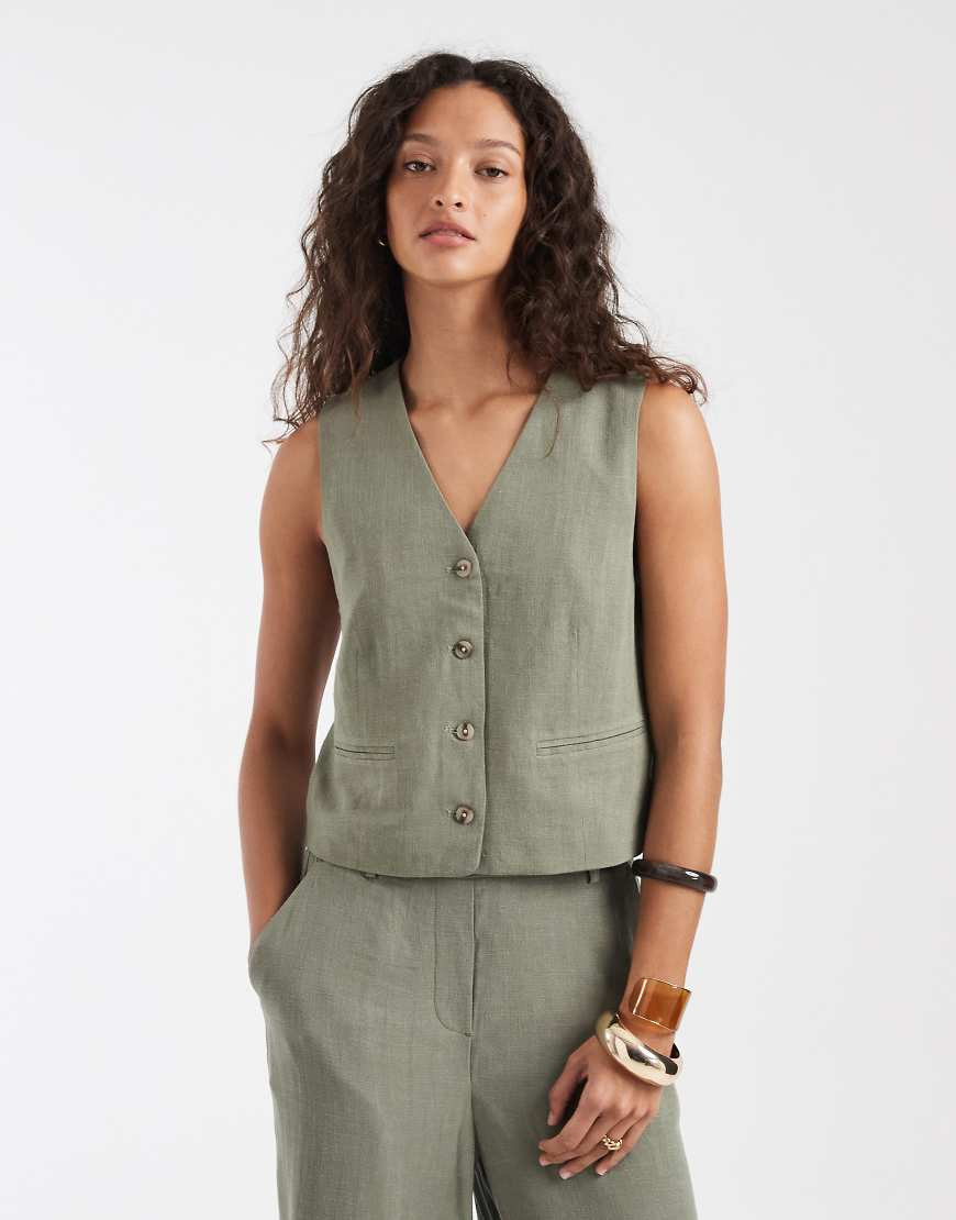 PIECES mix & match tailored vest in dark green | ASOS (Global)