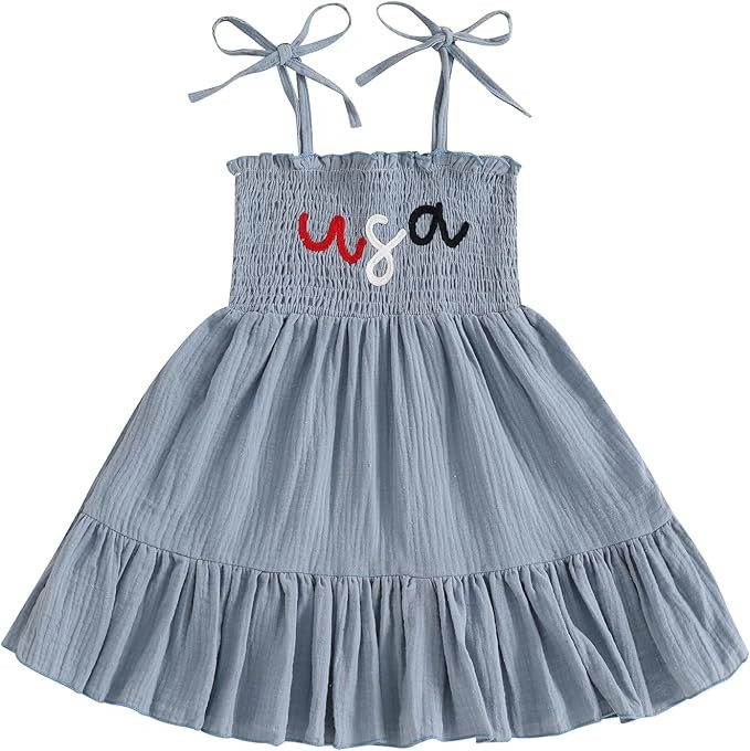 4th of July Toddler Baby Girl Outfit USA Dress Bowknot Halter Fouth of July Dresses Girls 4th of ... | Amazon (US)