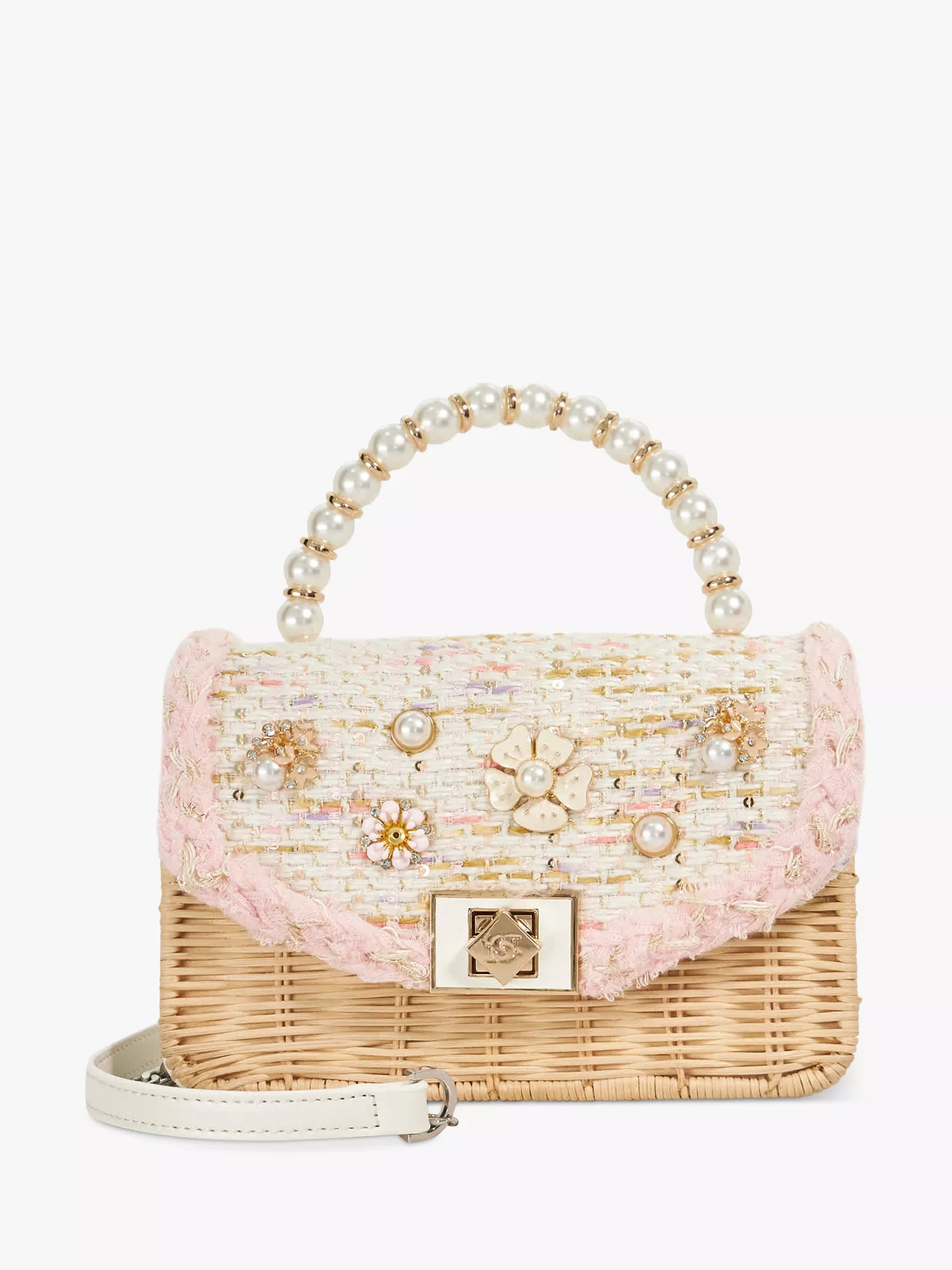Blooms Rattan Grab Bag, Brown/Pink | John Lewis (UK)