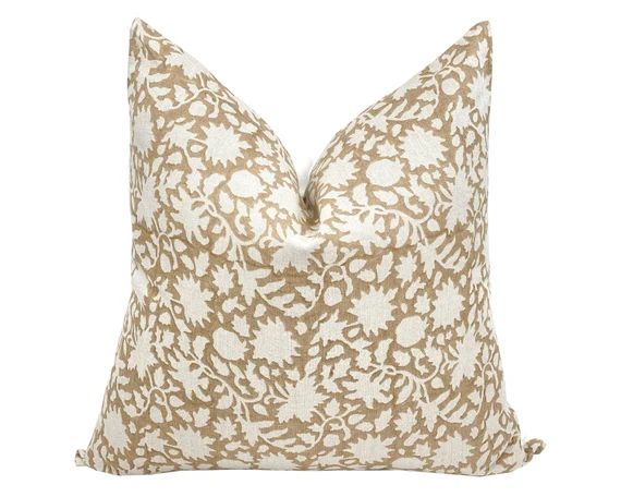 MARIGOLD | Designer Soft Rust Tan Linen Pillow Cover, Block Print Pillow, Farmhouse Pillow, Reddi... | Etsy (US)