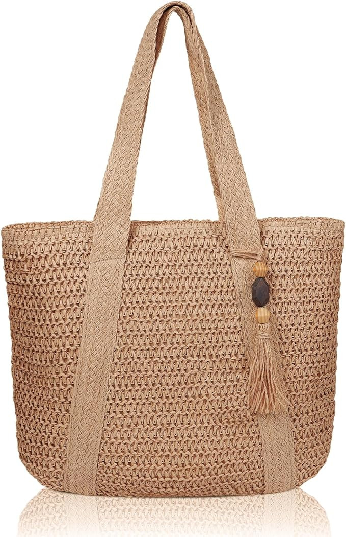 MABROUC Large Straw Beach Bag for women, Straw Tote Bag with Tassels, Woven Summer Handbag Should... | Amazon (US)