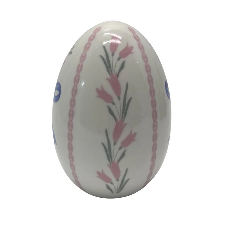 Ceramic Ribbon Bow Easter Egg Decoration, Blue and White, 4.5", by My Texas House | Walmart (US)