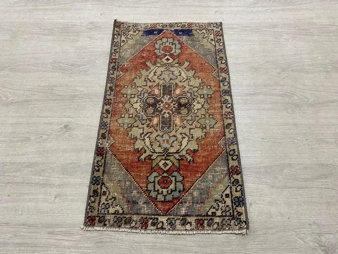 Vintage Turkish Small Rug, Oushak Wool Rug, Bohemian Rug, Doormat Rug, Bath Rug, Red Brown Rug, N... | Etsy (Global)