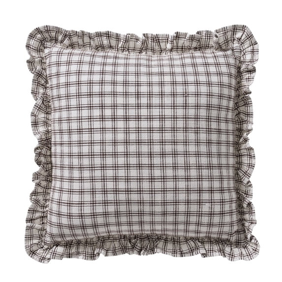 My Texas House 18" x 18" Ivory/Brown Ruffle Plaid Cotton Decorative Pillow | Walmart (US)