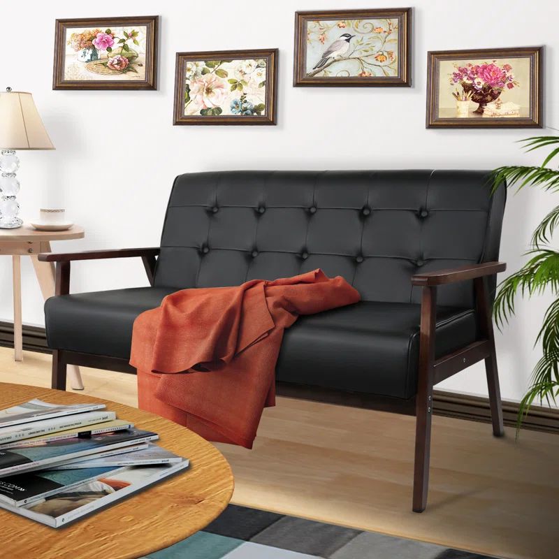 Mid-century Modern Solid Loveseat Sofa Upholstered Faux Leather Couch 2-seat | Wayfair Professional