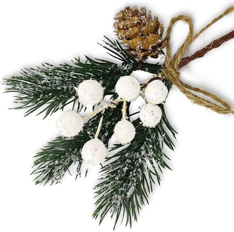 MEMOVAN Artificial Christmas Picks 8 Pack, White Christmas Berries Stems Pine Branches Cones Holl... | Amazon (US)