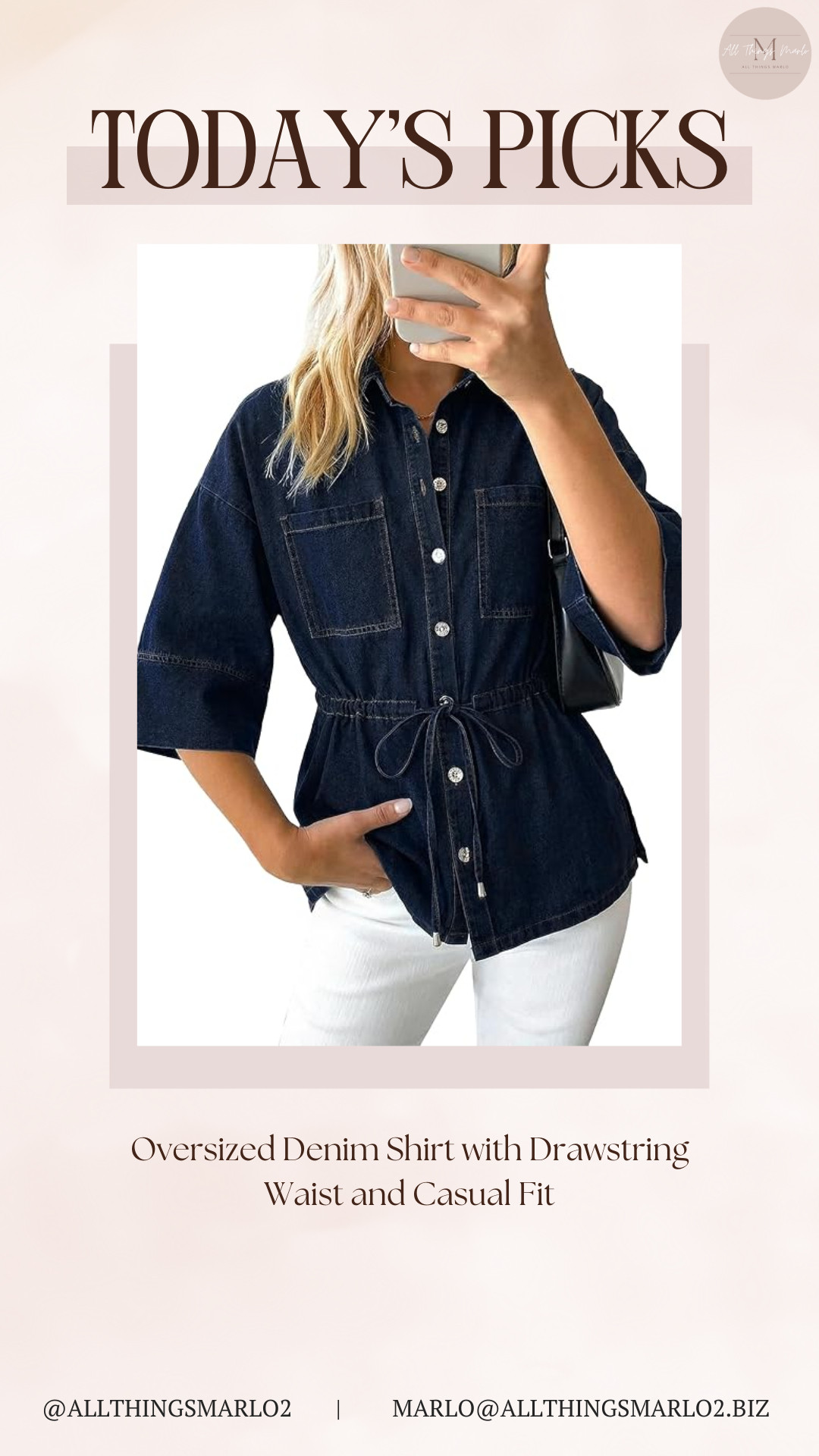Oversized Denim Shirt with Drawstring Waist and Casual Fit 

 #LTKootd #LTKWorkwear #LTKTravel