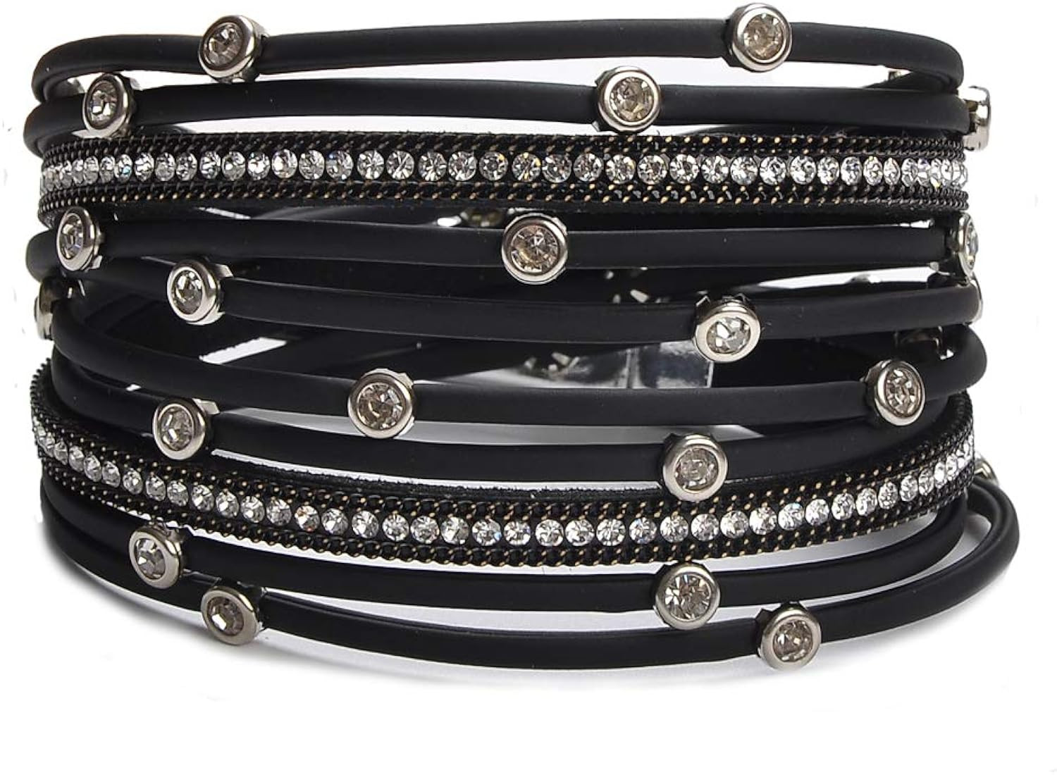 TASBERN Women Leather Wrap Bracelet Stud Beads Crystal Cuff Bracelets Jewelry for Ladies Girls | Amazon (US)