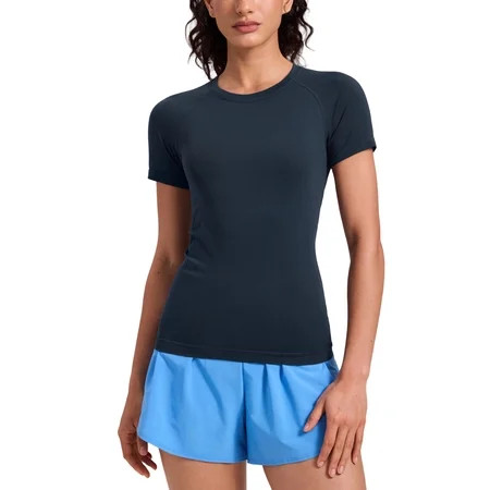 CRZ YOGA Seamless Workout Tops for Women Athletic Running Gym Yoga Short Sleeve Shirts Breathable Tees | Walmart (US)