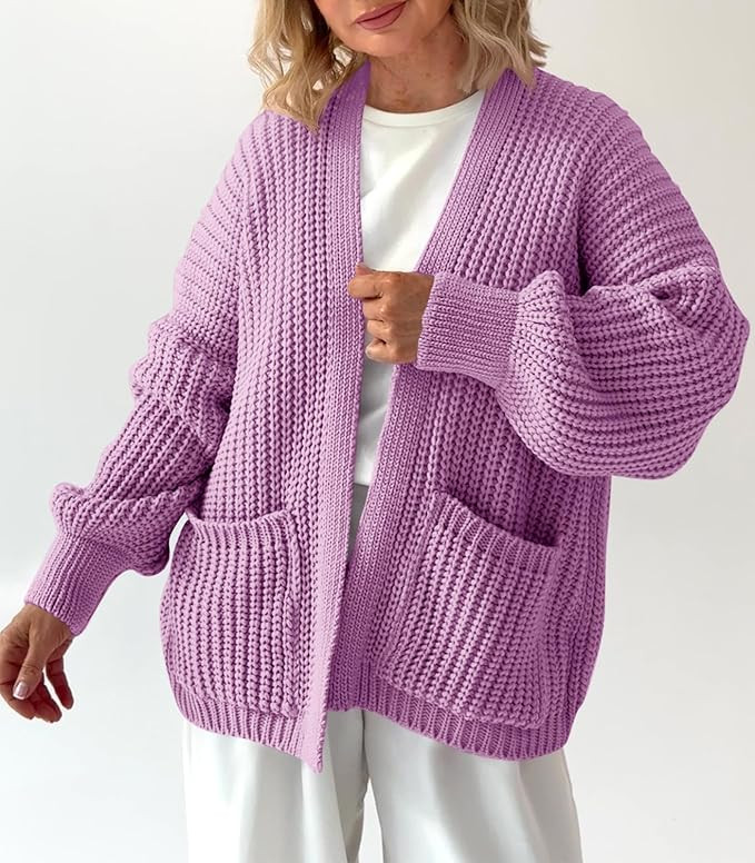 Saodimallsu Womens Oversized Cardigan Ribbed Chunky Knit Long Lantern Sleeve Open Front Fall Swea... | Amazon (US)