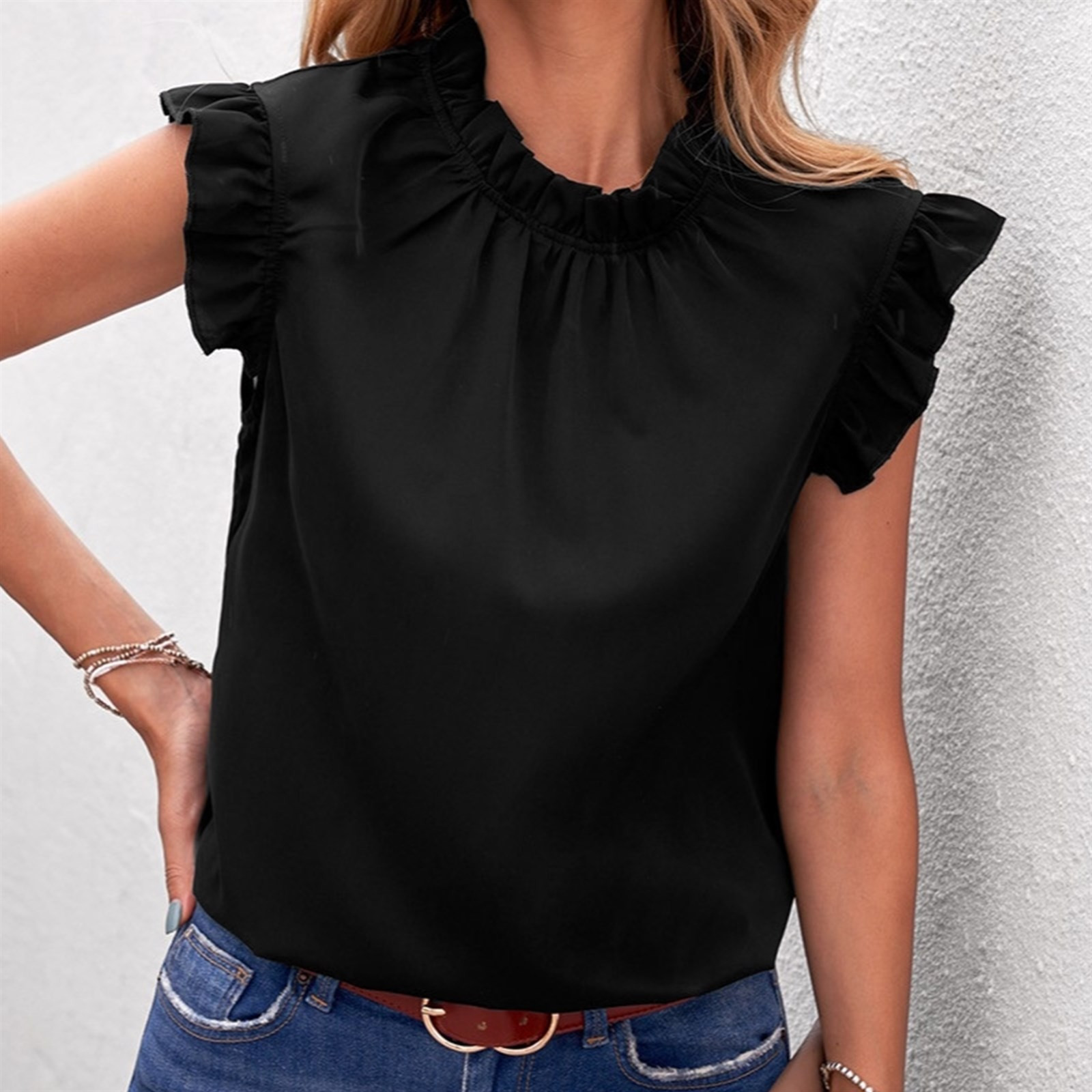 Mock Neck Ruffled Top | Jane