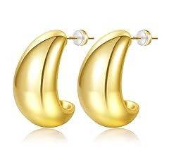 Chunky Gold Hoop Earrings for Women,Lightweight Bottega Earring Dupes Gold Earrings for Women 14K... | Amazon (US)