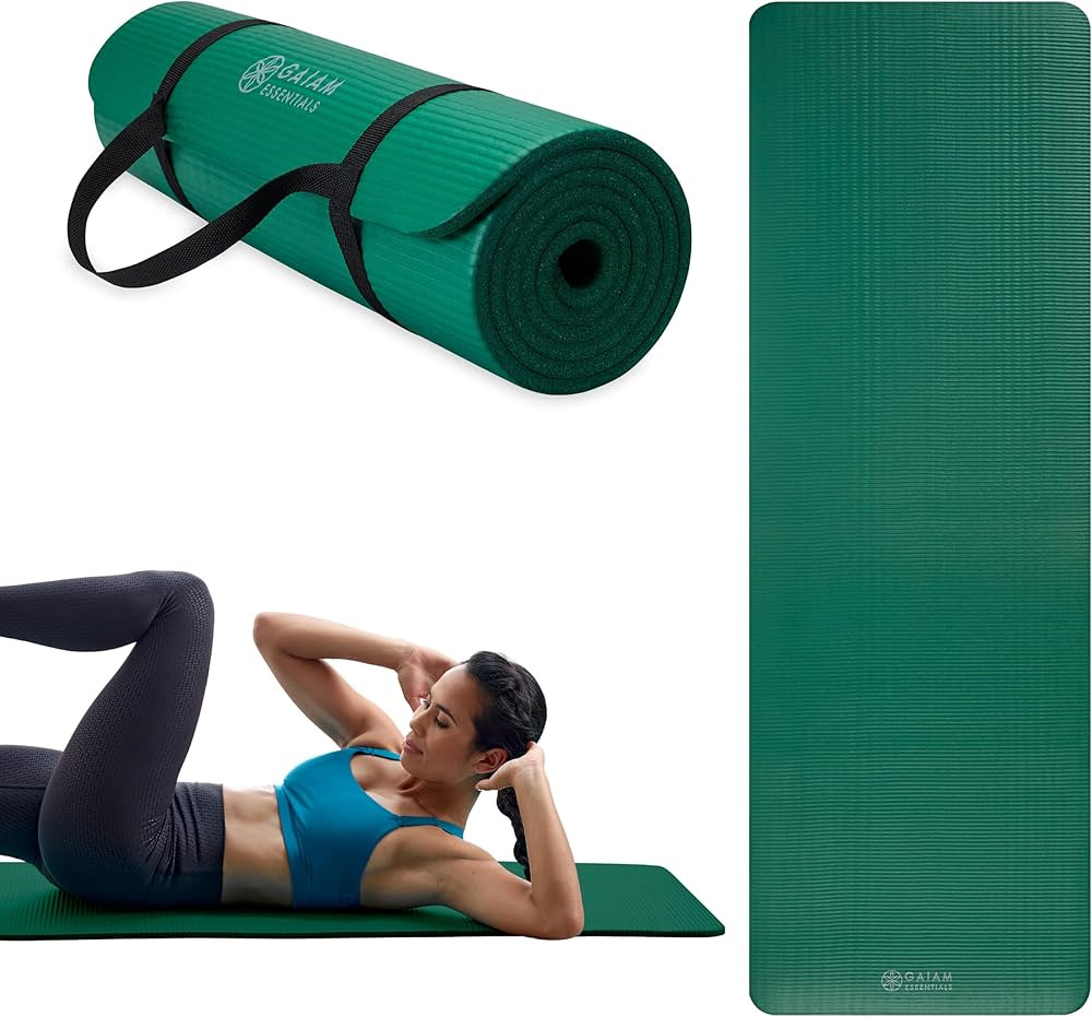 Gaiam Essentials 2/5" Thick (10mm) Yoga & Pilates, Fitness & Exercise Mat with Easy-Cinch Carrier... | Amazon (US)