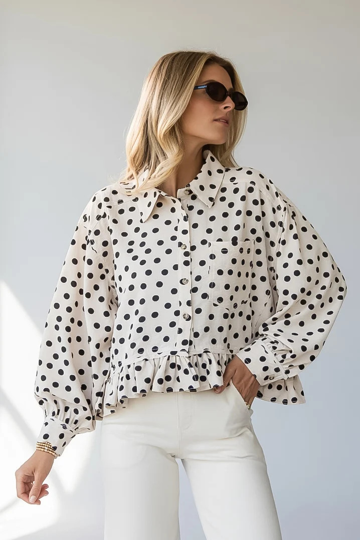 Paris After Dark Cream Polka Dot Blouse | Dress Up