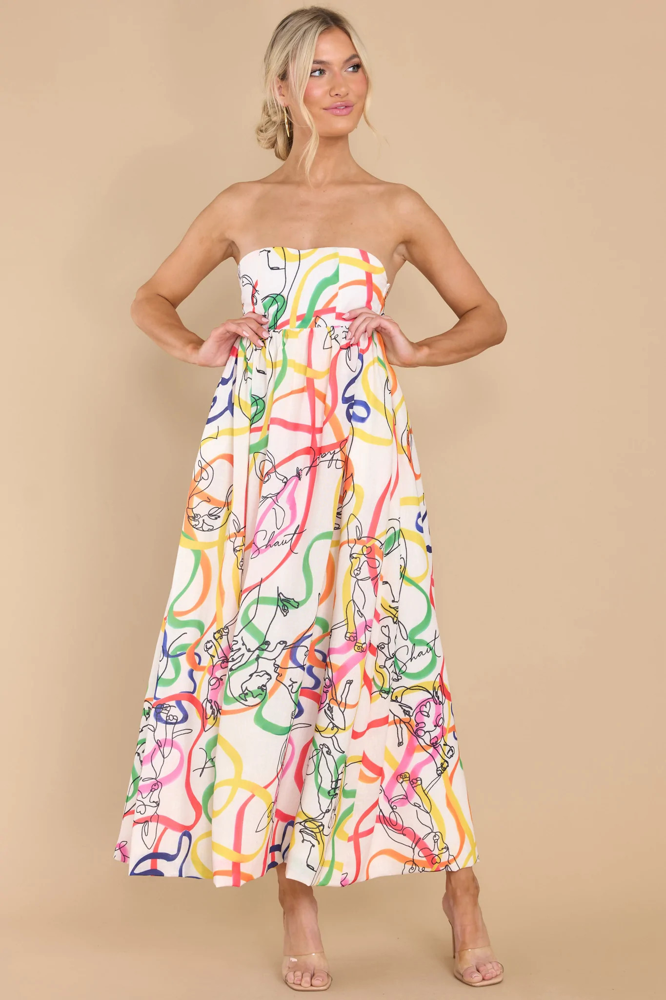 Kiss-Me Chloe Lines White Dress | Red Dress 