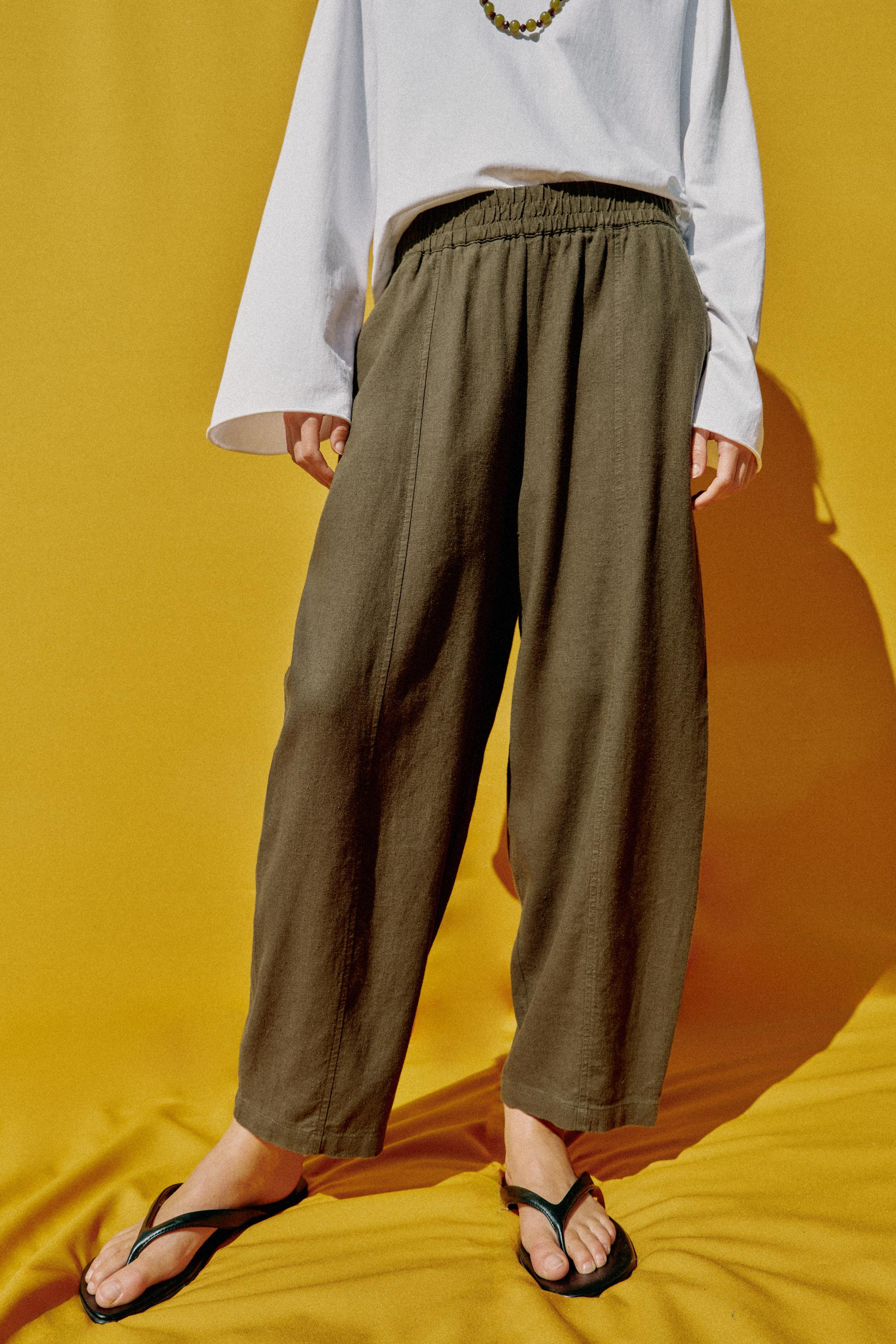 LINEN BARREL PANTS | Zara US