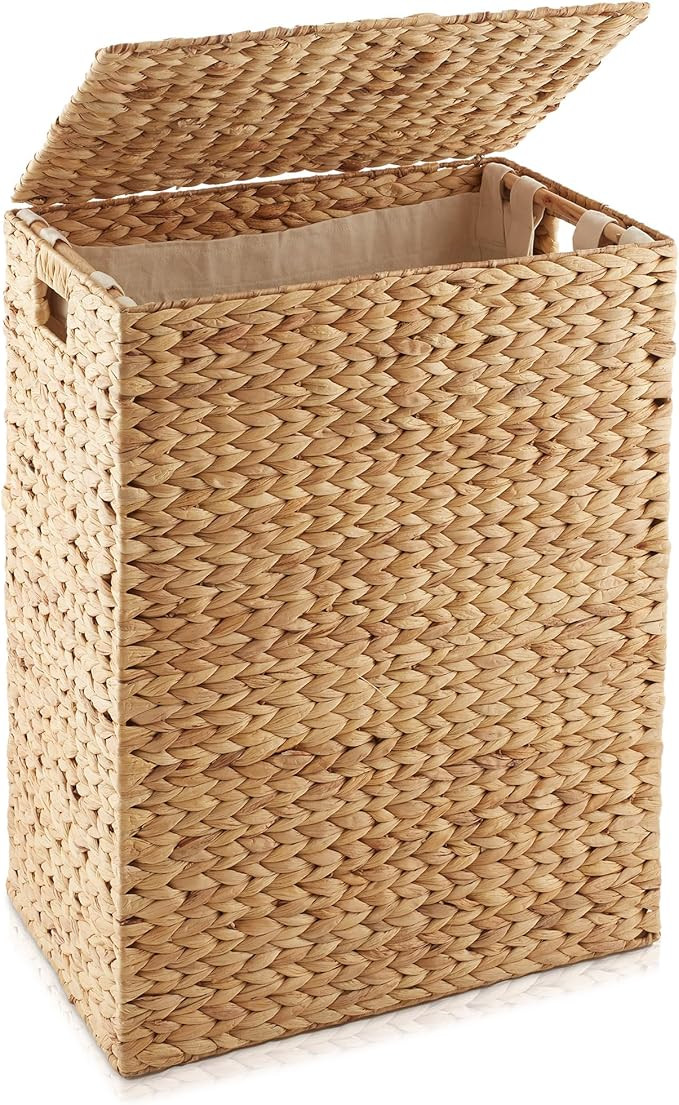Casafield Large Laundry Hamper with Lid and Removable Liner Bag - Natural, Woven Water Hyacinth R... | Amazon (US)