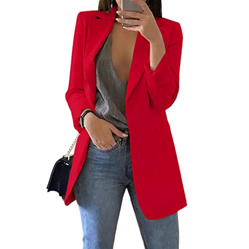 Cnkwei Womens Long Blazers Open Front Business Casual Jacket S-2XL Red | Amazon (US)