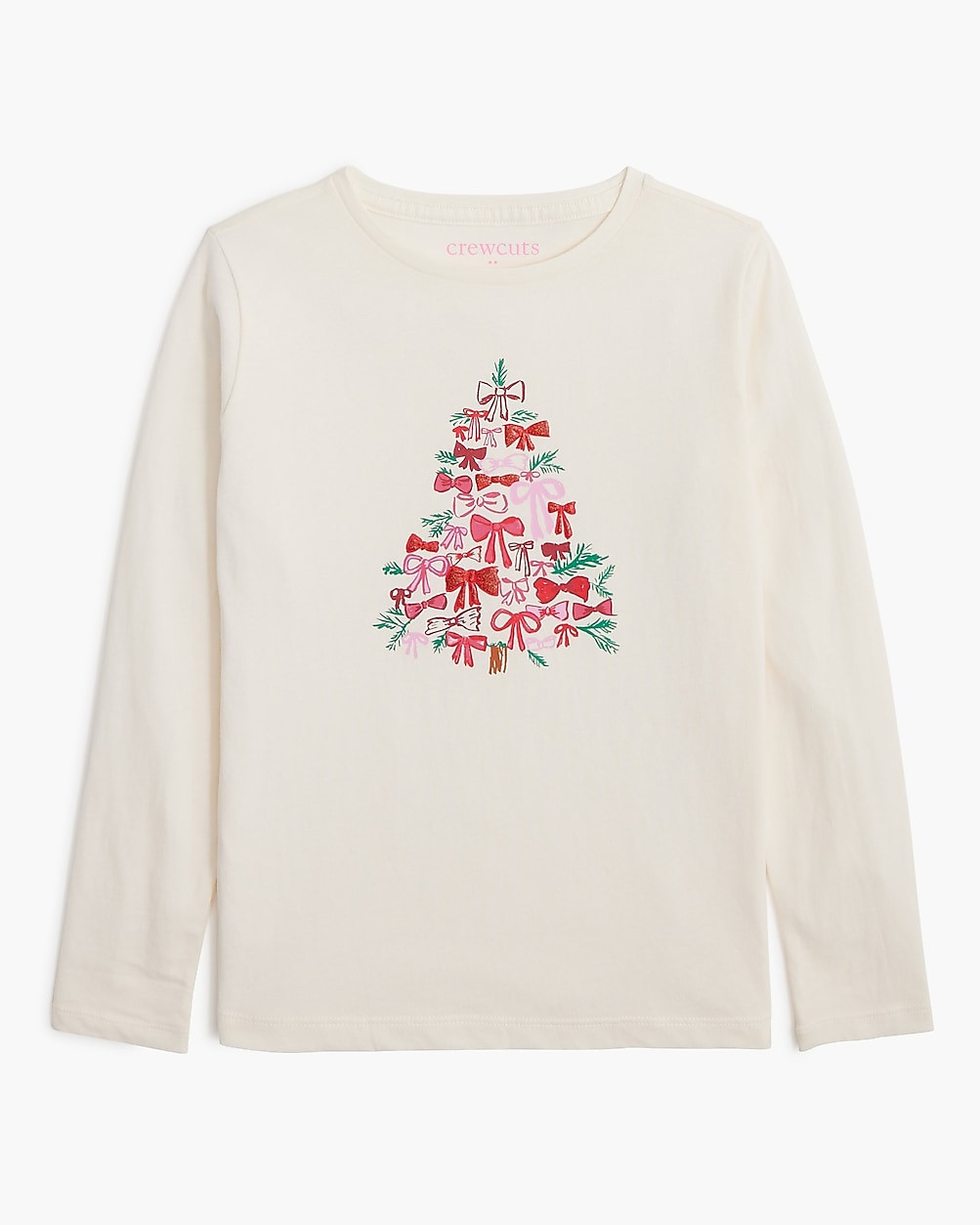 Girls' long-sleeve bow holiday tree graphic tee | J.Crew Factory