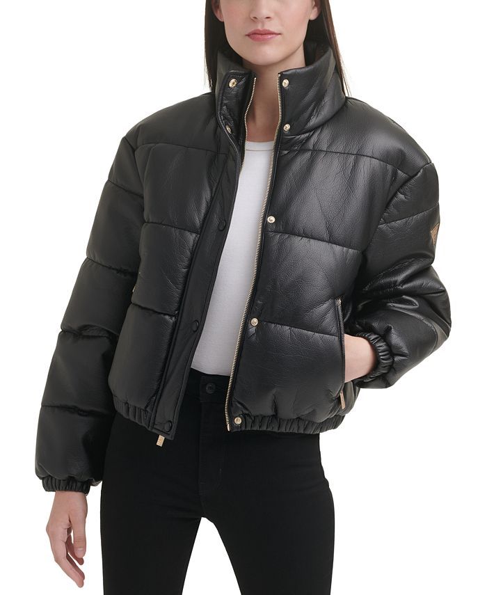 GUESS Faux-Leather Puffer Coat & Reviews - Coats & Jackets - Women - Macy's | Macys (US)