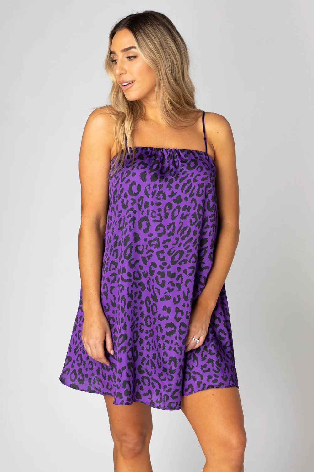 Sandra Swing Mini Dress - Purple Cat | BuddyLove