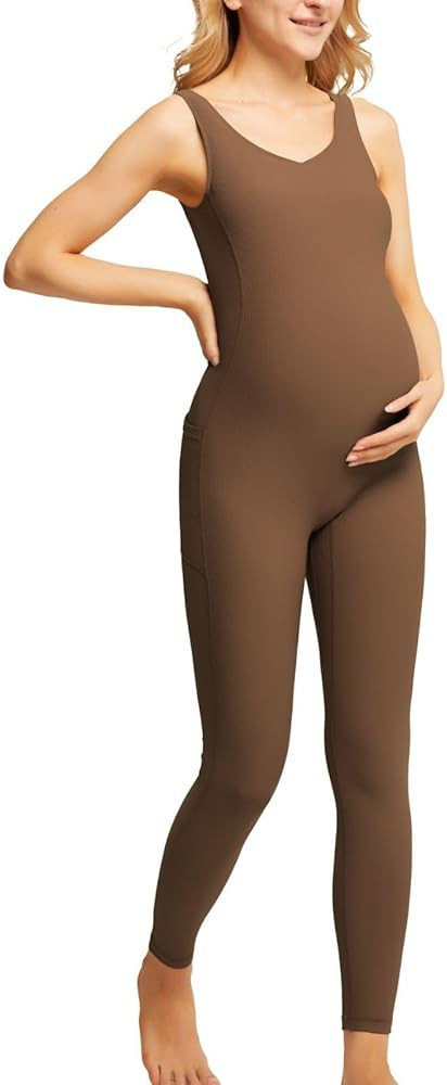 Maacie Maternity Romper Pregnancy Shapewear Knit Sleeveless Jumpsuit | Amazon (US)