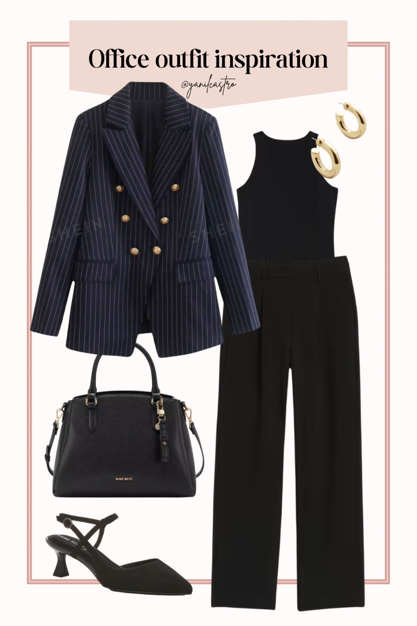 Workwear office outfit inspiration 

navy blue long blazer, black trousers, black bodysuit, black pumps.  

#LTKFindsUnder50 #LTKStyleTip #LTKWorkwear