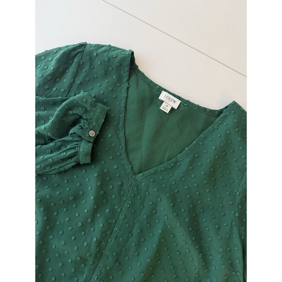 J.Crew Factory Green Clip Dot Long Button Sleeve V-Neck Blouse Semi Sheer | Poshmark