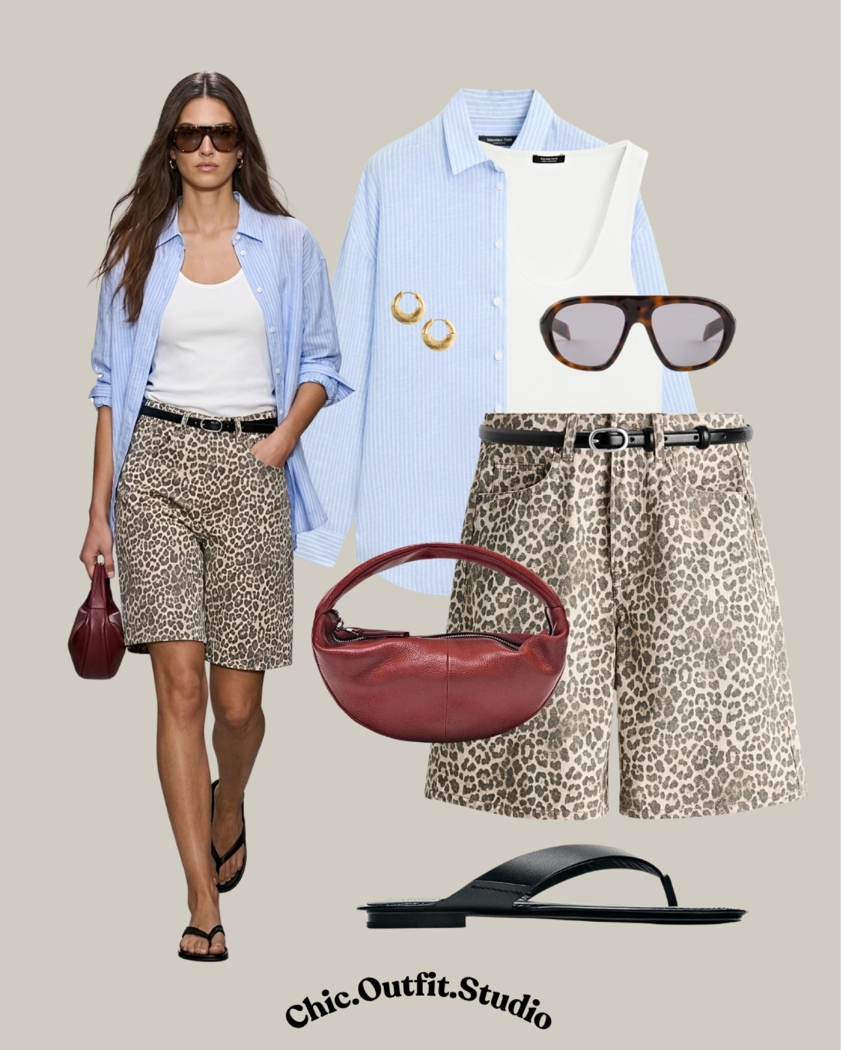 Blue Shirt & Leopard Bermuda Shorts

✨A light blue oversized shirt layered over a white tank and leopard print Bermuda shorts creates the perfect elevated casual summer outfit. Styled with minimal black sandals and burgundy accessories, this look feels modern, relaxed, and ideal for everyday wear, weekend plans, travel outfits, or city walks. Leopard print continues to work as a neutral when paired with clean basics and soft tailoring.
✨Tags: leopard Bermuda shorts outfit, oversized blue shirt outfit, elevated casual summer style, relaxed chic outfit women, European fashion outfit, everyday summer outfit, minimalist trendy outfit, leopard print styling, casual city outfit, effortless warm weather look

#LTKbag #LTKsummer #LTKshoes