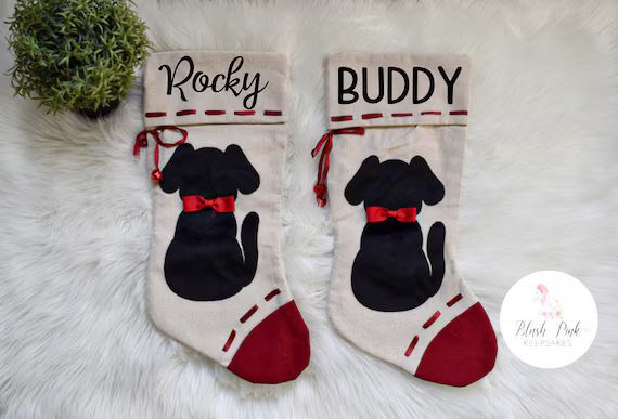 Pet Stocking-Personalized Dog Silhouette Canvas Christmas Stocking,Christmas Stocking, Fur Baby S... | Etsy (US)