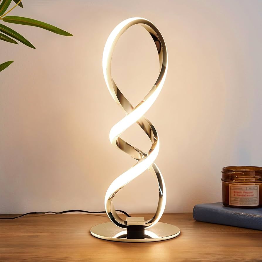 LED Modern Table Lamp, Small Unique Bedside Spiral Lamp Stepless Dimmable Silver Nightstand 12W, ... | Amazon (US)