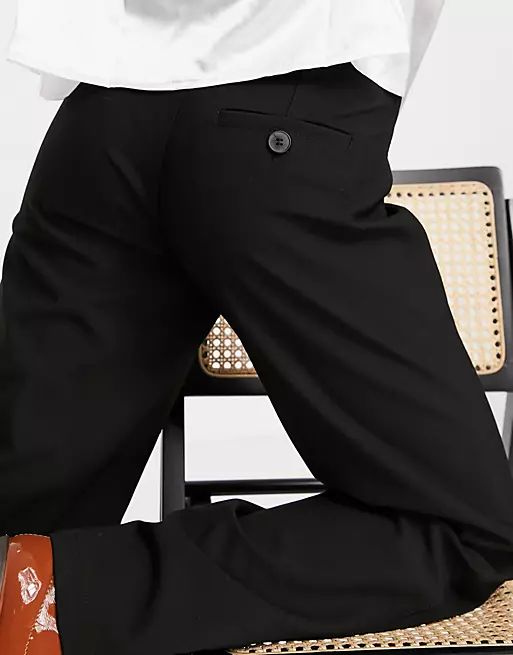 Bershka Petite wide leg slouchy dad tailored pants in black | ASOS (Global)
