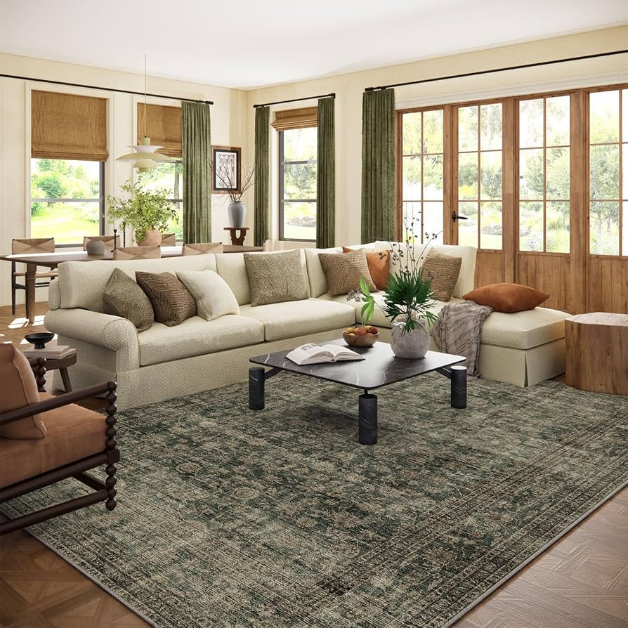 Washable Living Room Area Rug: 8x10 Rugs for Bedroom Vintage Stain Resistant Non Slip Low Pile Li... | Amazon (US)