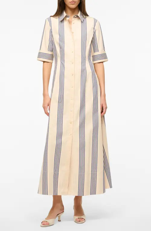STAUD Joan Stripe Maxi Shirtdress in Marine Bayadere Stripe at Nordstrom, Size 14 | Nordstrom