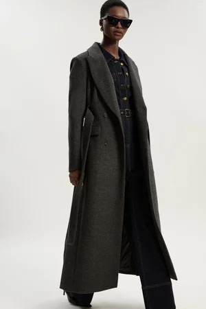 Wool Investment Notch Neck Belted Detail Tailored Maxi Coat | Karen Millen UK + IE + DE + NL