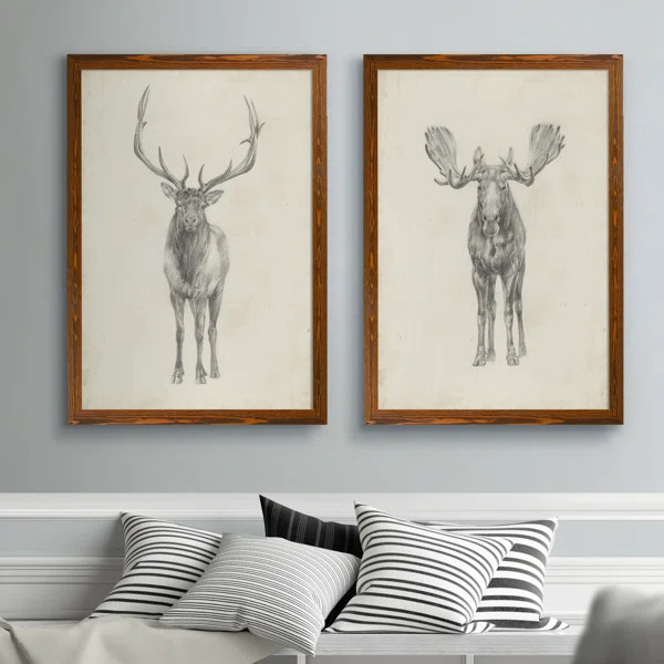 Moose Study Framed 2 Pieces by Antonyus Bunjamin (Abe) Painting | Wayfair North America