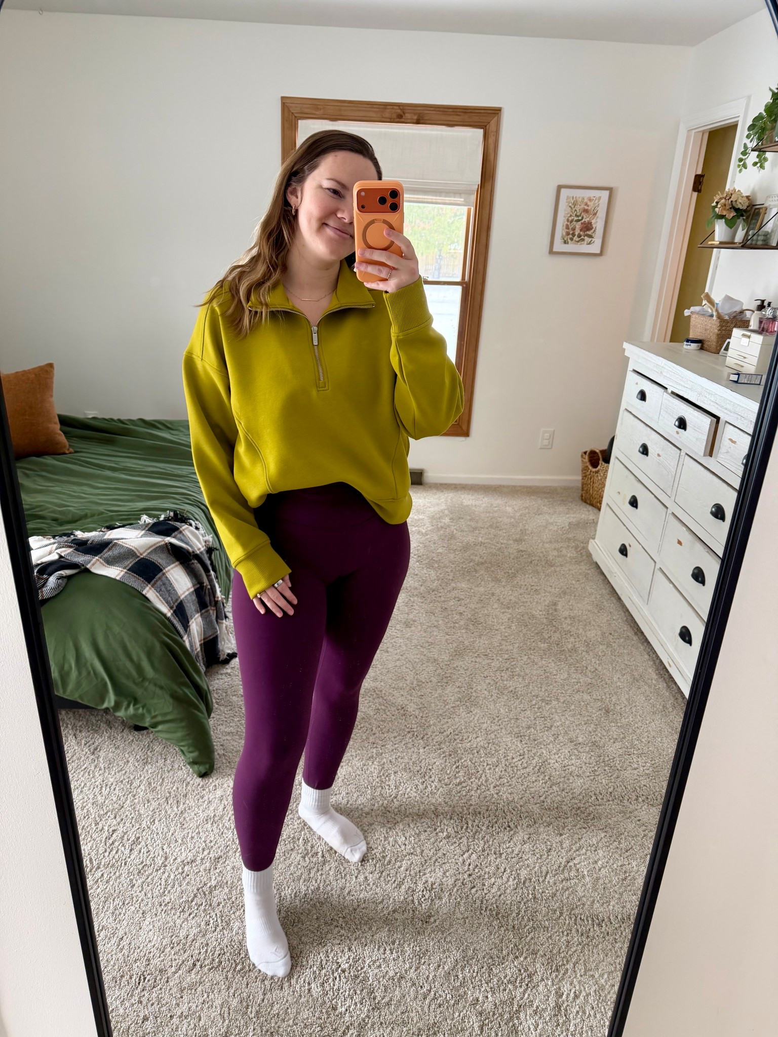 Havin FUN with color these days 🥰 Autumn’s lime green mixed with a warm/royal purple legging 💜🍁💚 

Got a L in the pullover for length & M in the leggings 

#LTKmomlife #LTKootd #LTKSeasonal