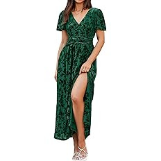 Simplee Women's Velvet Maxi Dress V Neck Short Sleeve Empire Waist Semi Formal Long Cocktail Dres... | Amazon (US)