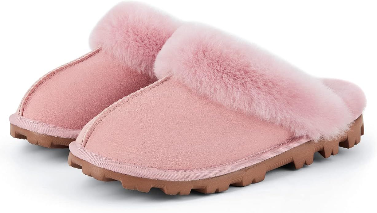 WaySoft Genuine Australian Sheepskin Women Slippers, Water-Resistant Warm and Fluffy Outdoor Hous... | Amazon (US)