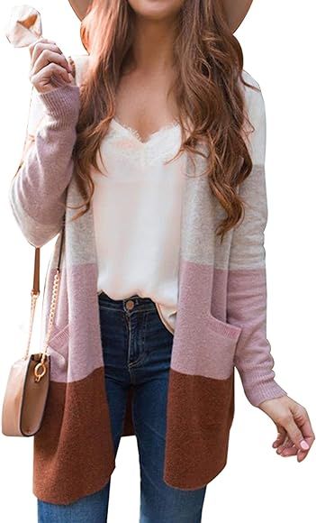 Womens Cardigan Color Block Striped Draped Kimono Cardigans Long Sleeve Open Front Casual Knit Sw... | Amazon (US)
