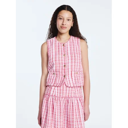 Free Assembly Women's and Women's Plus Sleeveless Button Front Tweed Shell, Sizes XS-4X | Walmart (US)