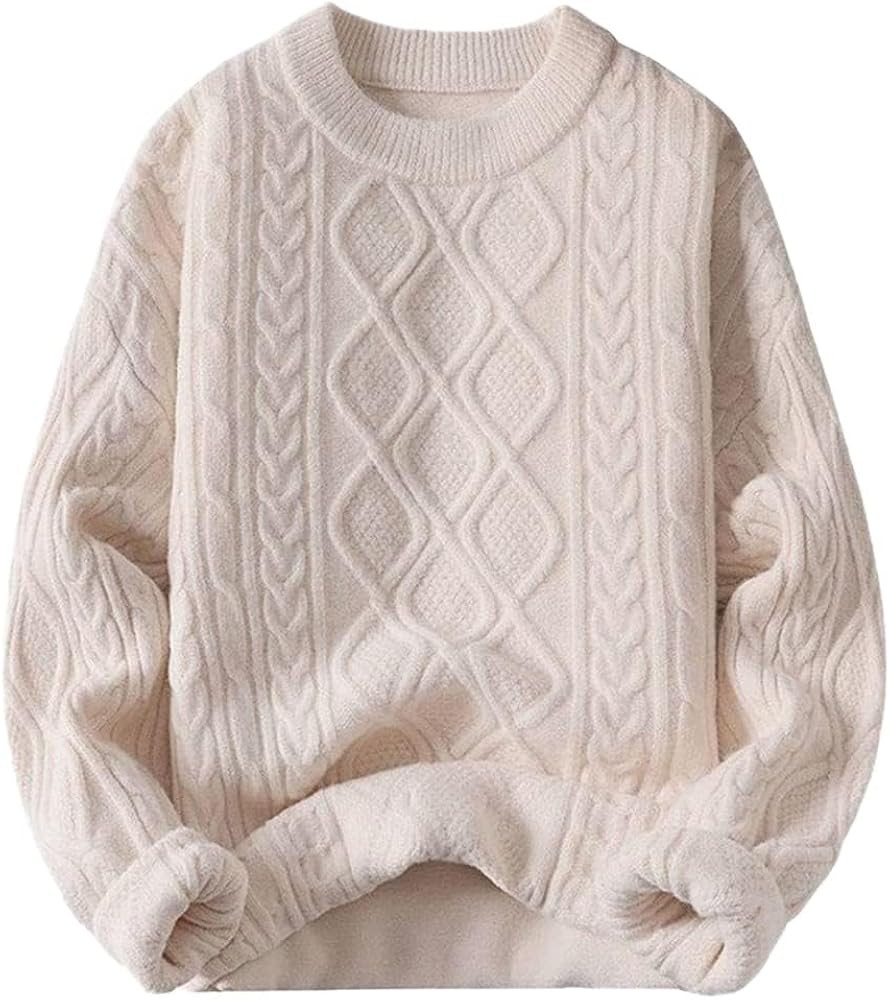 Aelfric Eden Cable Knit Sweater Women Vintage Chunky Cream Sweater Men Woven Crewneck Knitted Pul... | Amazon (US)